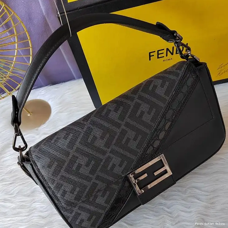Affordable In Fendi Medium FF Motif Fabric Black Bag Baguette 0511